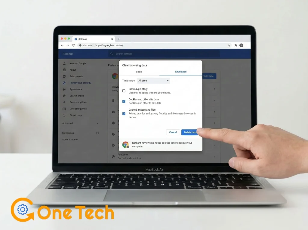 Settings menu in Google Chrome showing how to clear cookies and disable Efficiency Mode to resolve Hulu Error 503 Service Unavailable.