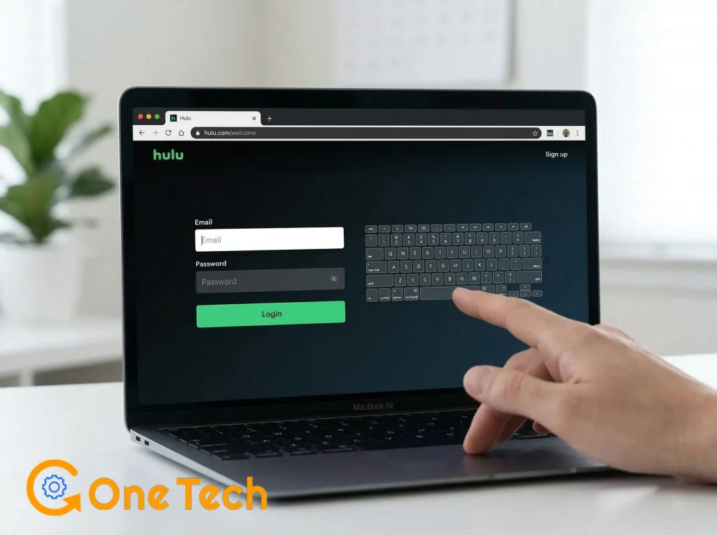 Hulu login screen on a web browser showing a fresh manual sign-in to bypass expired session tokens and Error 500 loops.