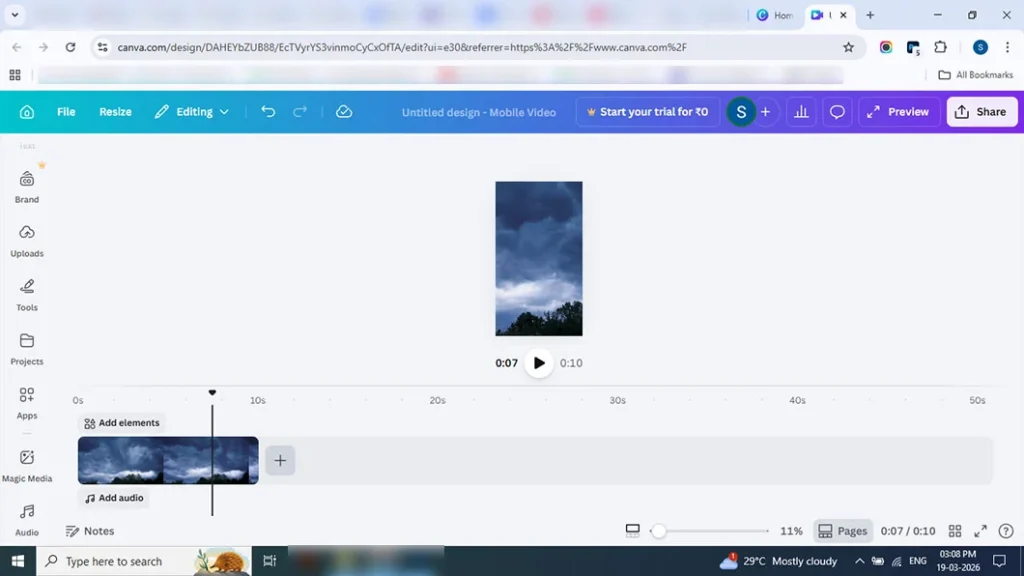 Choosing aesthetic blurred background for lo-fi Instagram reel in Canva and Adjusting brightness settings in Canva to create moody reel background