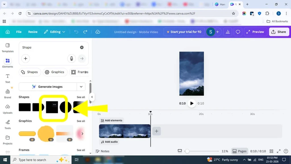 Adding square shape in Canva to create iPhone Notes style layout