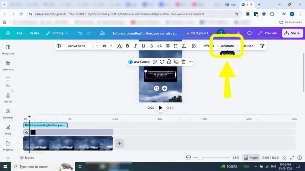 Applying typewriter animation effect to text in Canva Notes style reel