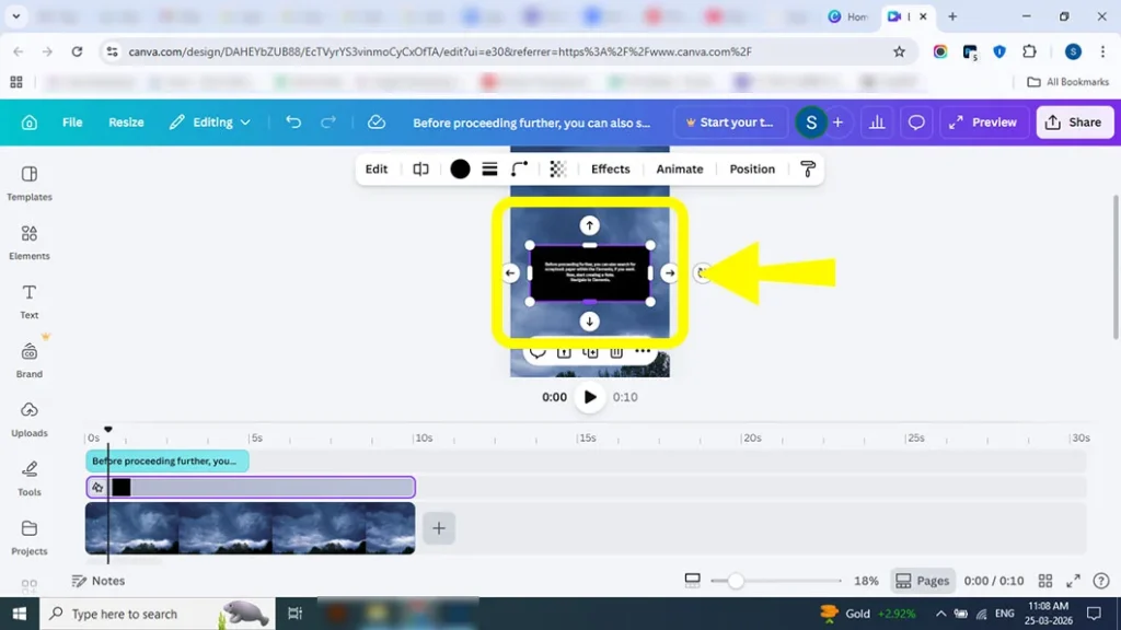 Animating rectangle background with fade effect in Canva video editor
