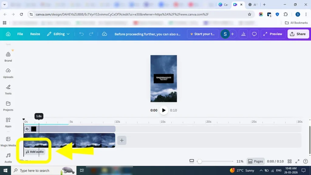 Adding lo-fi music to Instagram reel using Canva audio library