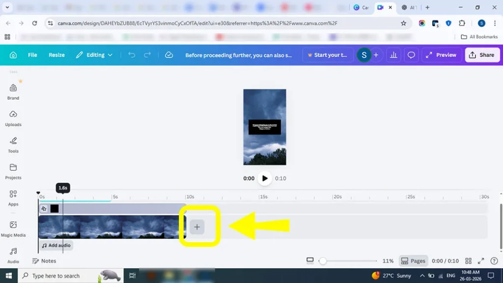 Applying slide transition between scenes in Canva reel editor