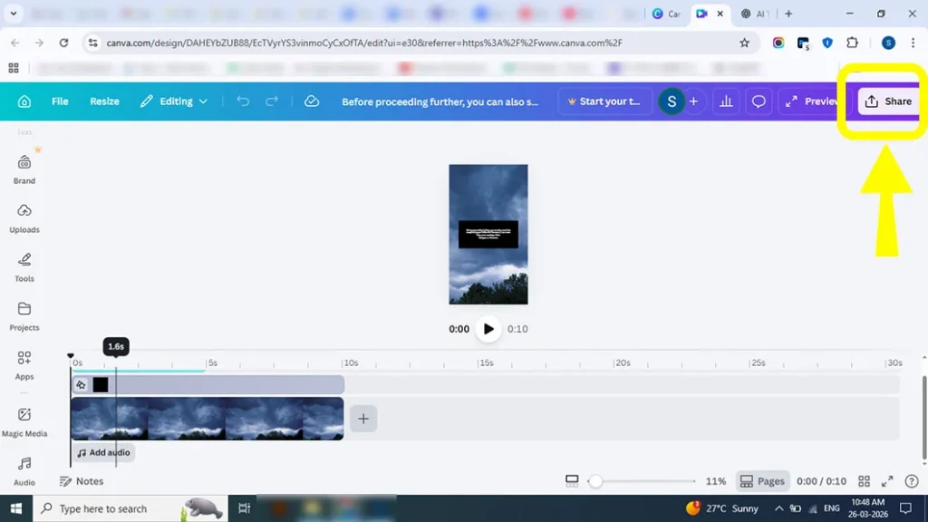Applying slide transition between scenes in Canva reel editor