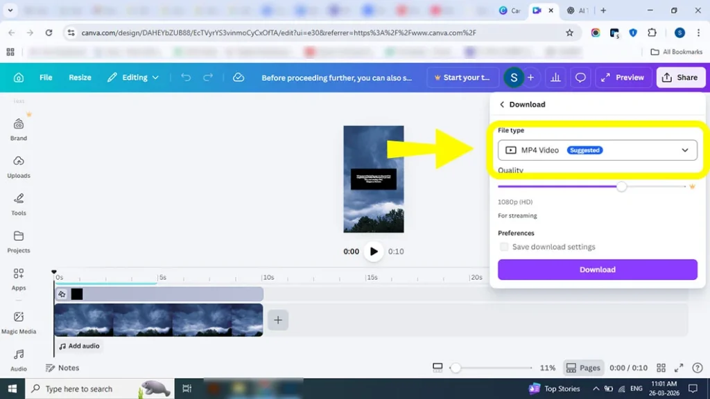 Exporting Instagram reel in MP4 format from Canva for best quality