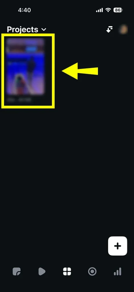 Selecting a video project in the Instagram Edits app for AI Restyle tool troubleshooting.