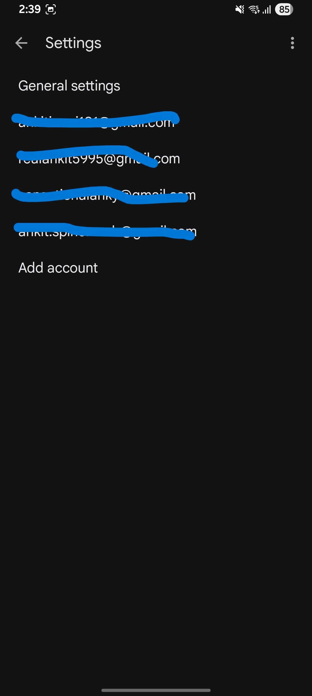 Select email account in Gmail app settings